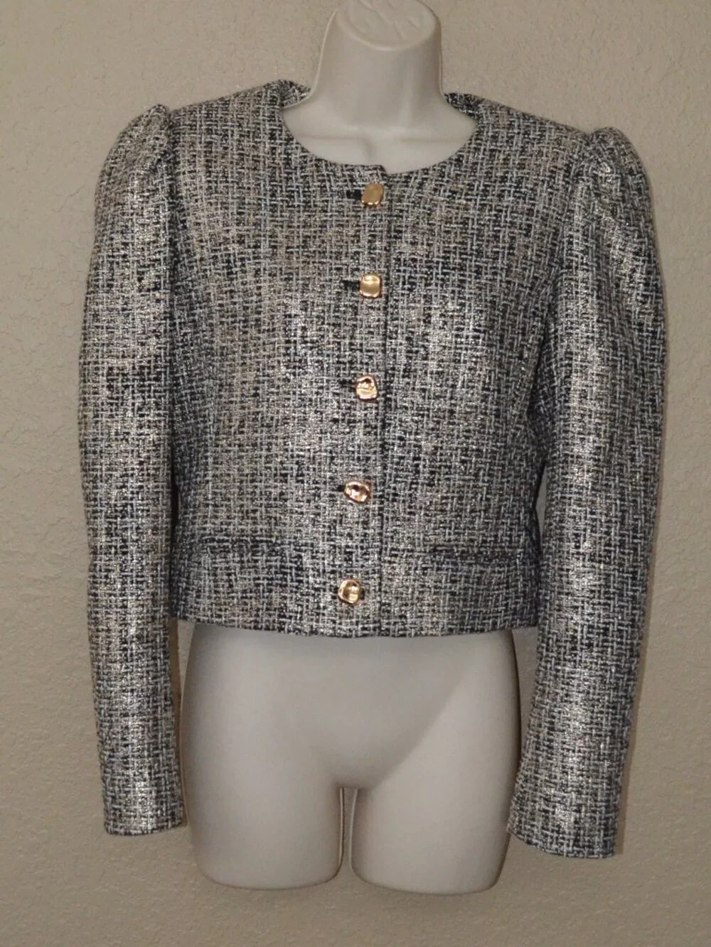 NWT $478 Sz S Generation Love Charlotte Gold Black Tweed Jacket Blazer - Picture 2 of 9